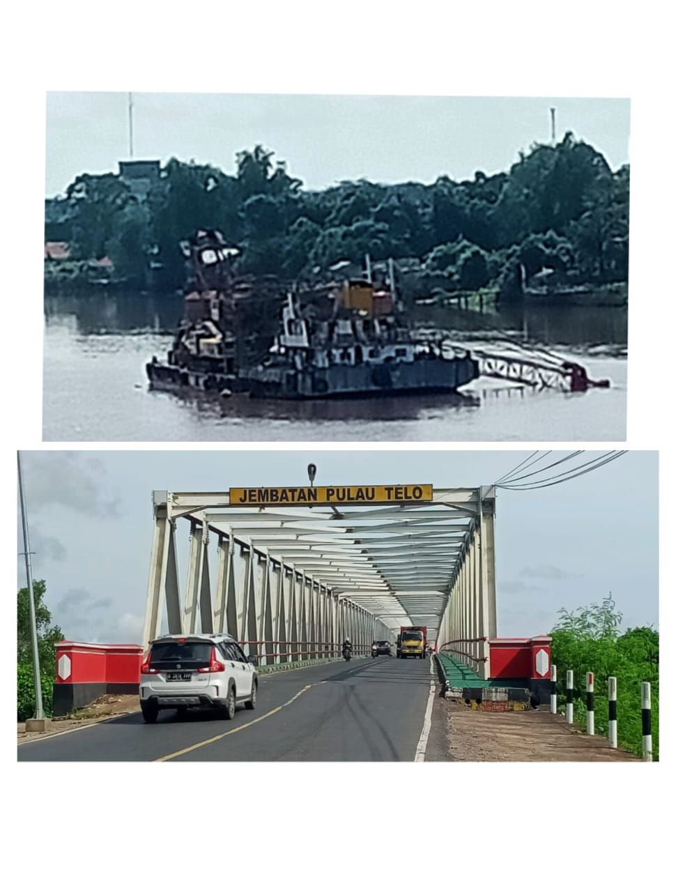 Kapal Crane Base “Kutama 99,NAHAS Saat Melintas dibawah Jembatan Pulau Telo Kapuas