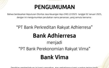 Perubahan Nama dan Logo PT Bank Perkreditan Rakyat Adhierresa menjadi PT Bank Perekonomian Rakyat Vima