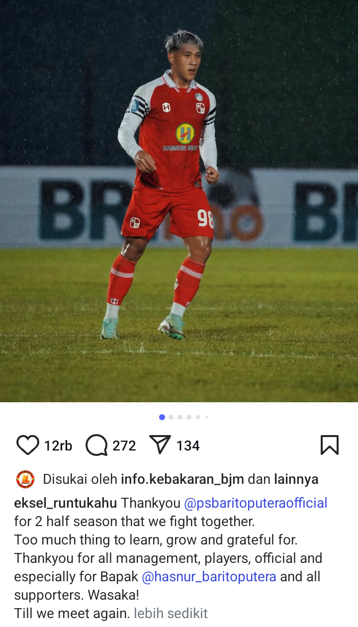 Eksel Runtukahu Umumkan Perpisahan Dengan PS Barito Putera