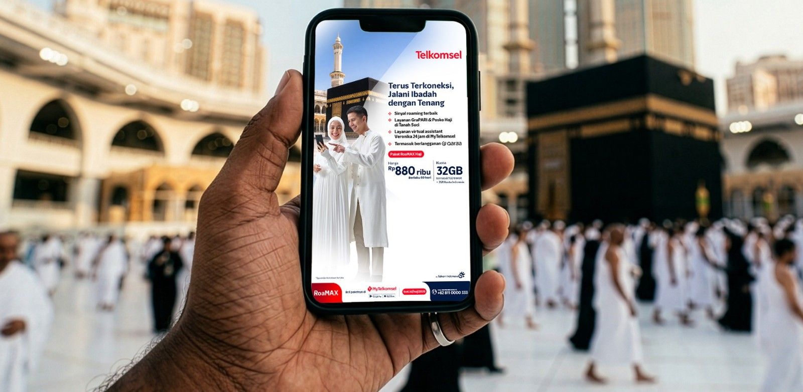 Ibadah Haji Tenang dengan Paket RoaMAX Haji Telkomsel, Kuota Hingga 42GB, termasuk 2GB di Indonesia + 1GB di 13 Negara Transit