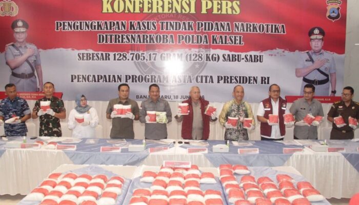 Polda Kalsel Sita 128 Kg Sabu Senilai Rp.231 Miliar, Lima Tersangka Jaringan Internasional Ditangkap