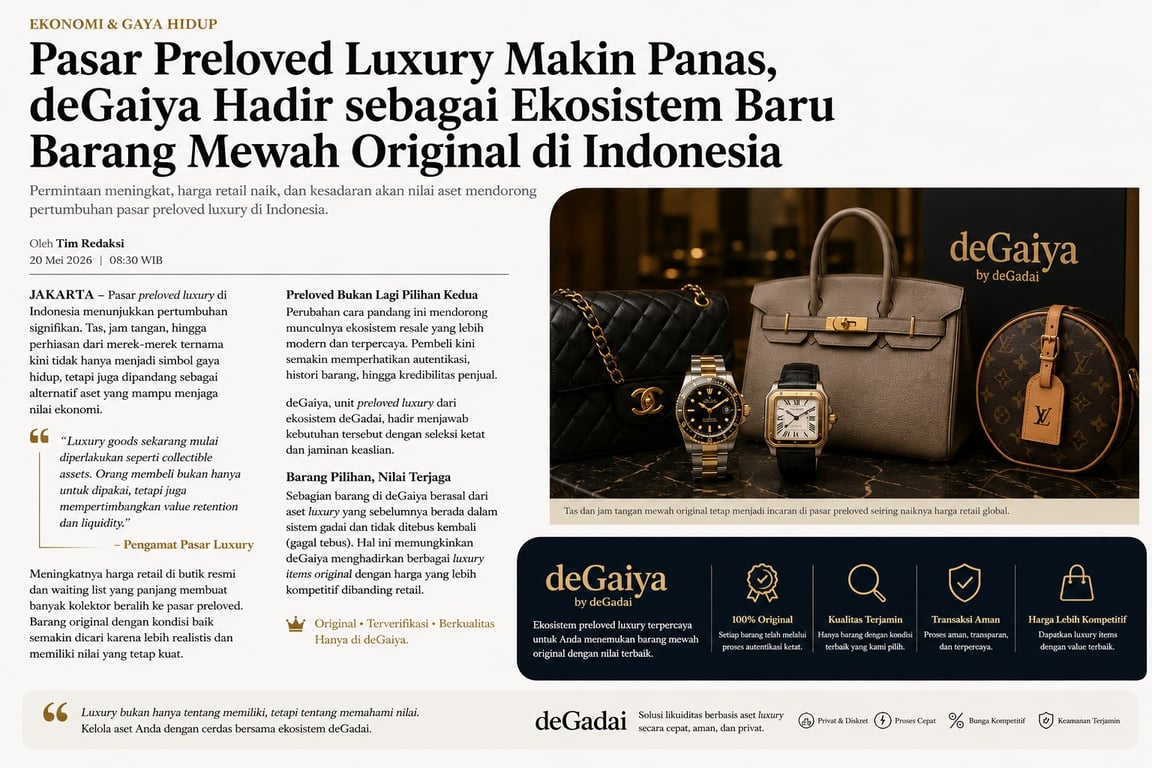 Pasar Preloved Luxury Makin Panas, deGaiya Hadir sebagai Ekosistem Baru Barang Mewah Original di Indonesia