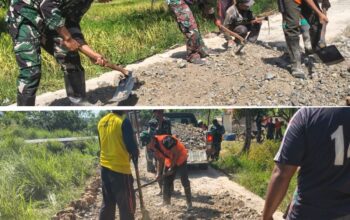 Satgas TMMD Reguler Ke-129 Bersama Warga Tingkatkan Badan Jalan 1,2 Kilometer di Desa Bandaraya