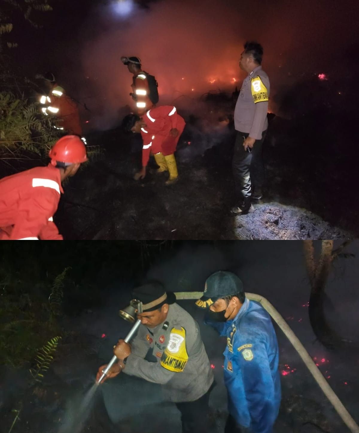 Personel Polda Kalteng Berjibaku Padamkan Api Karhutla Hingga Malam di Cempaga Hulu