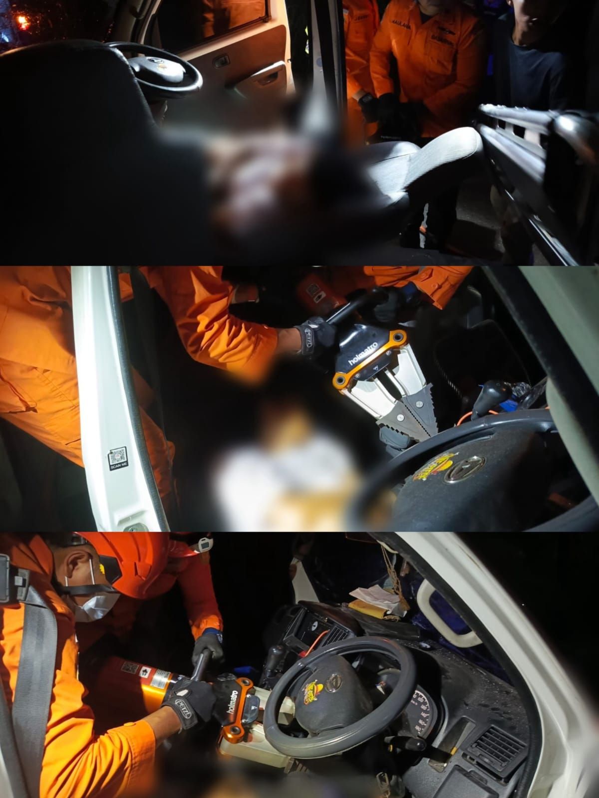 Basarnas Bersama Tim SAR Gabungan Evakuasi Pengemudi Mobil yang Terjepit di Jalan G Obos