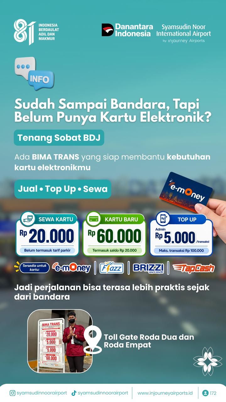 Hadirkan Perjalanan Seamless, Bandara Internasional Syamsudin Noor Siapkan Layanan Top-Up Kartu Elektronik