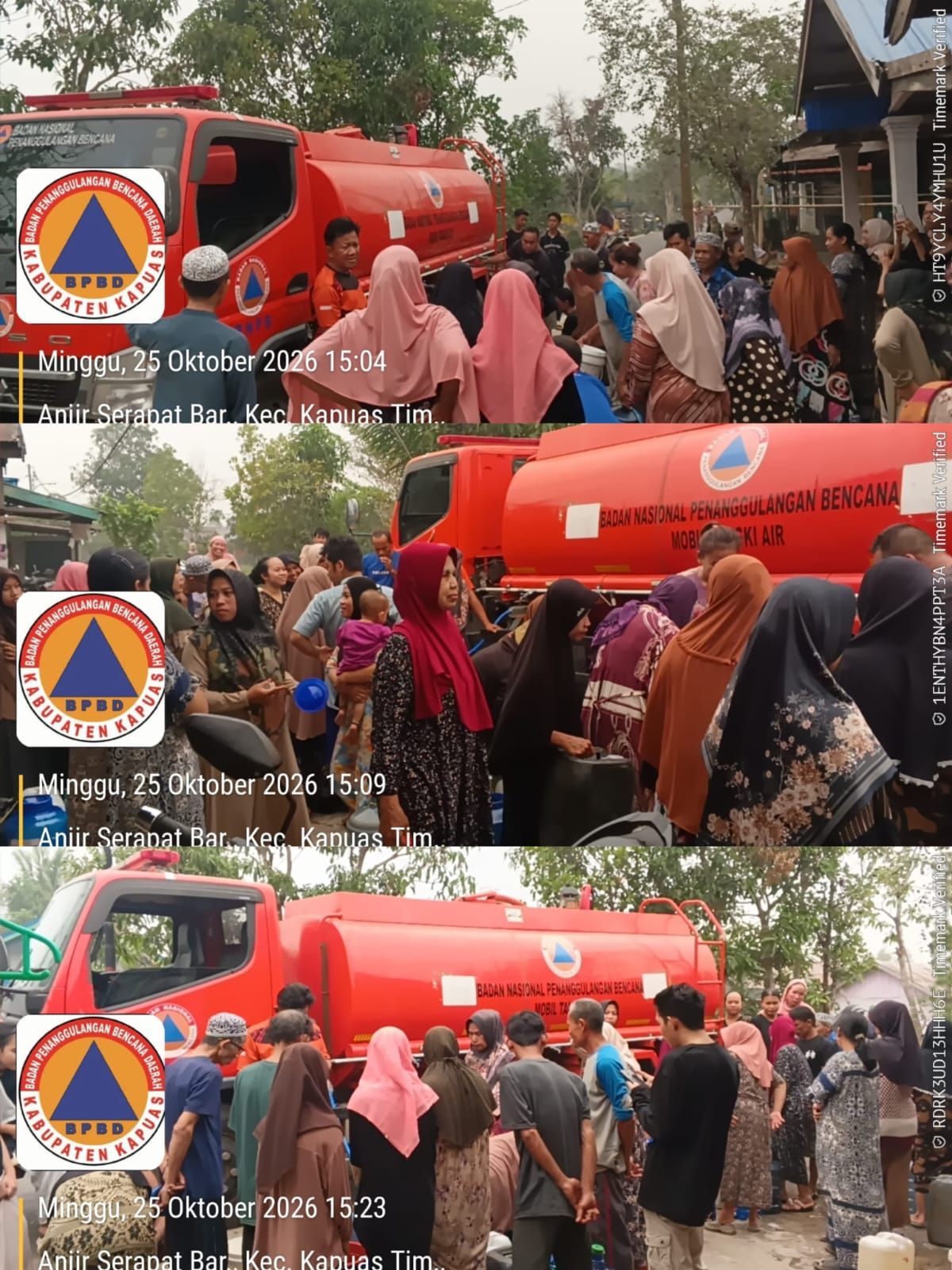 BPBD Kapuas Salurkan 8.000 Liter Air Bersih ke Warga Anjir Serapat Barat