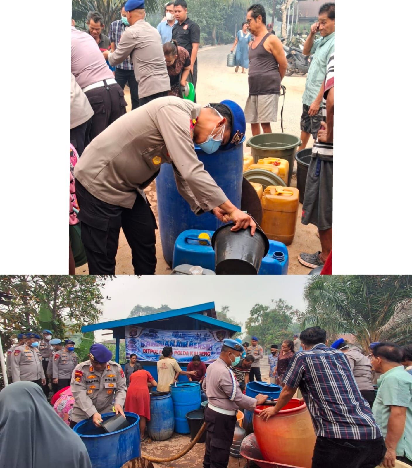 Wadirpolairud Polda Kalteng Bagikan Air Bersih kepada Masyarakat yang Terdampak Karhutla
